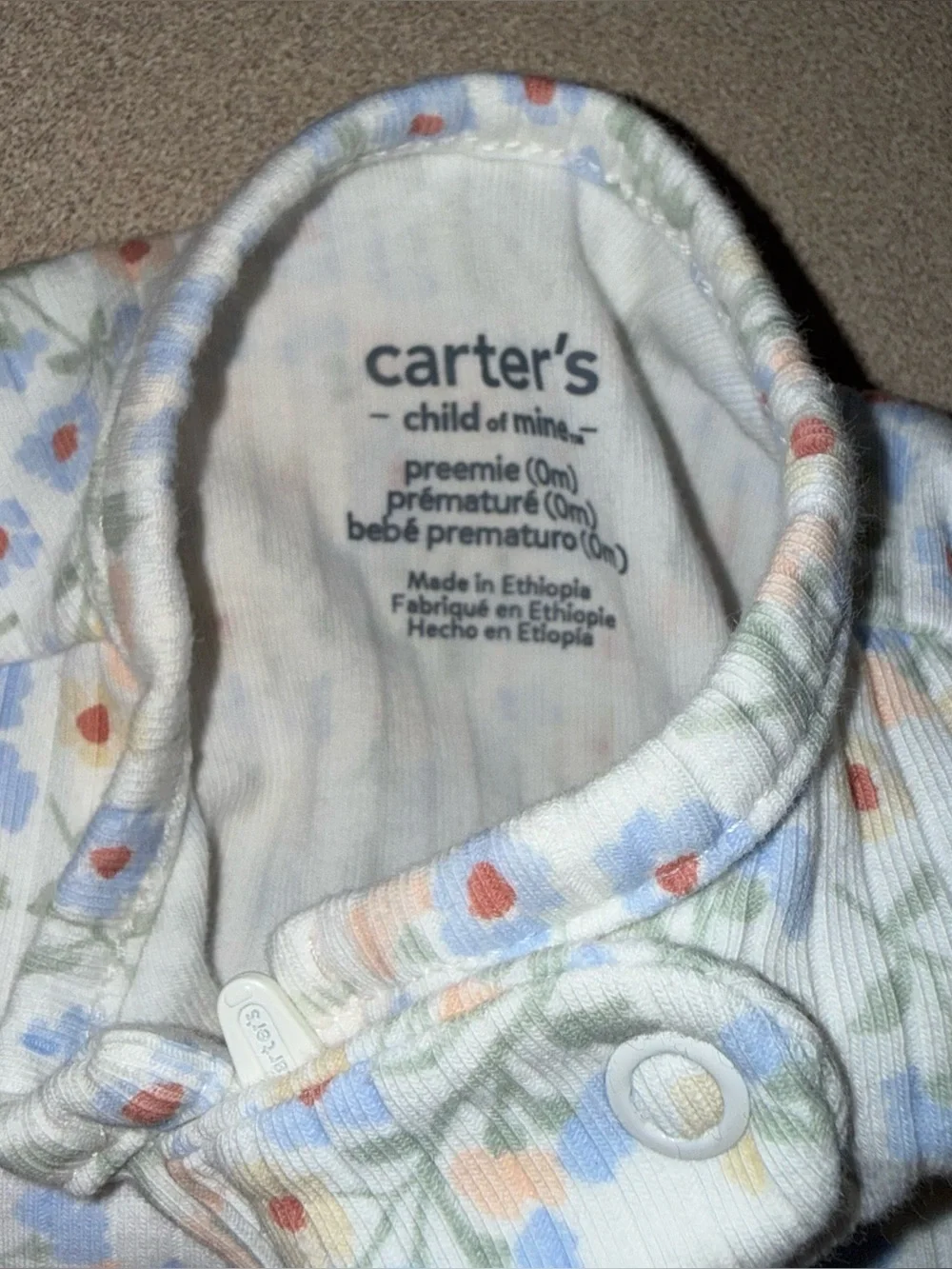 Carter’s Preemie Baby Girl Sleeper Pajamas Floral Print Two Way Zipper Mittens